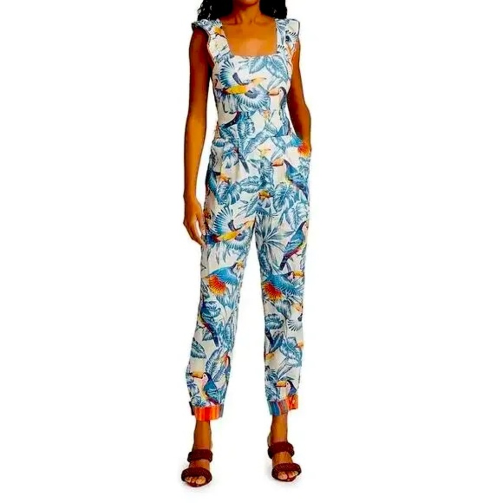FARM RIO Flying Toucans Ruffle Linen Jumpsuitsmall pix of actual to come